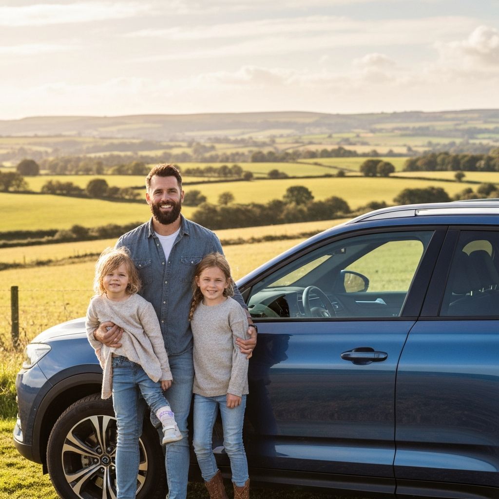 Happy family with their protected vehicle